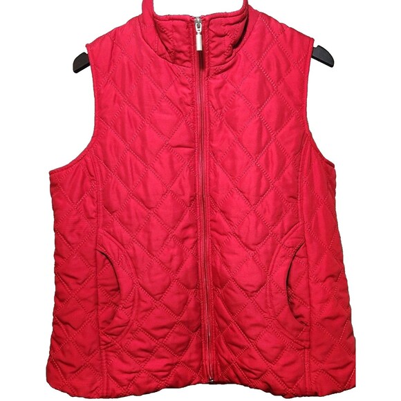 Jane Ashley Women's Size XL Festive Red Quitted Vest w/ Pockets - Picture 1 of 10